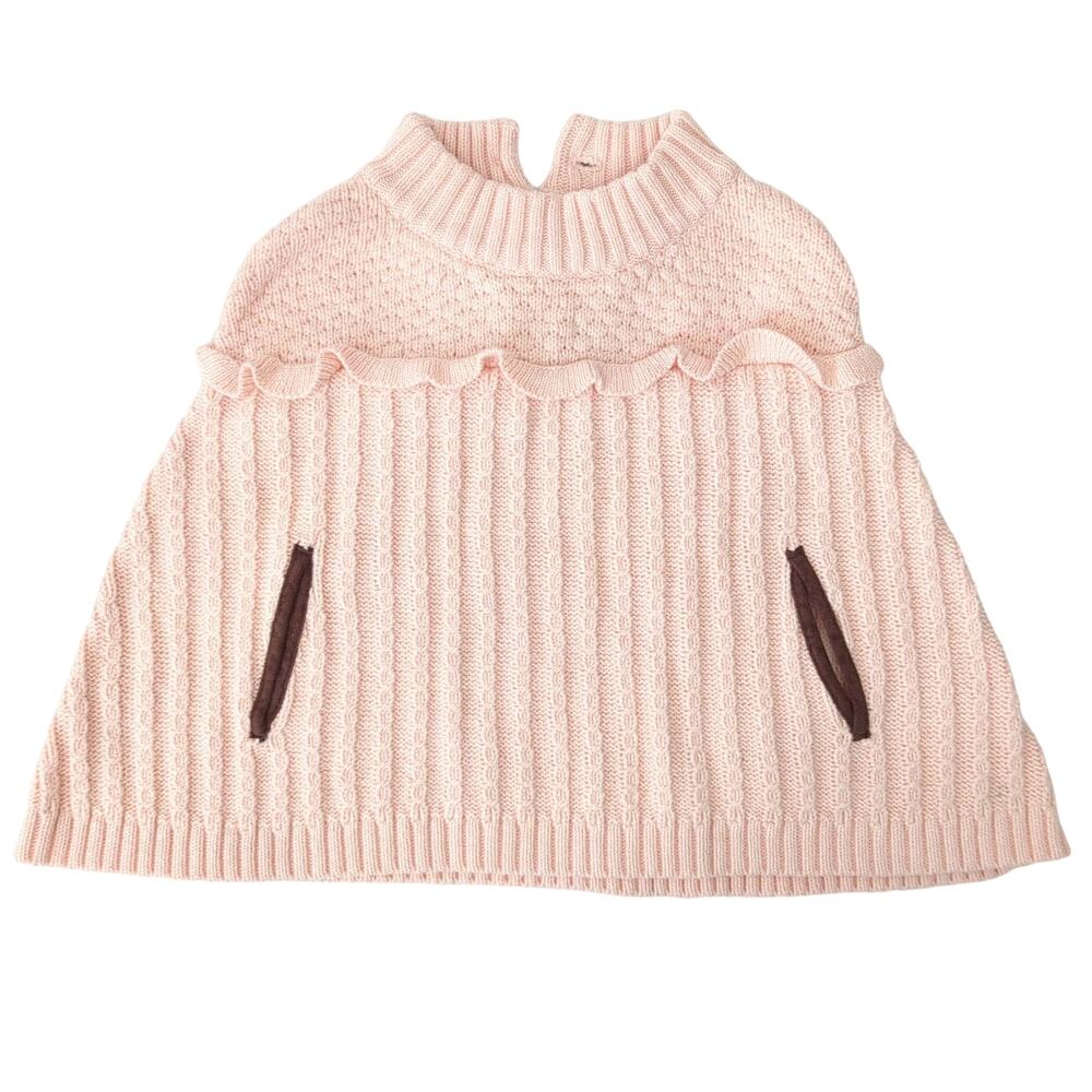 Janie and Jack Poncho Sweater Ribbed Cable Knit Pink Size 18-24 Months Excellent